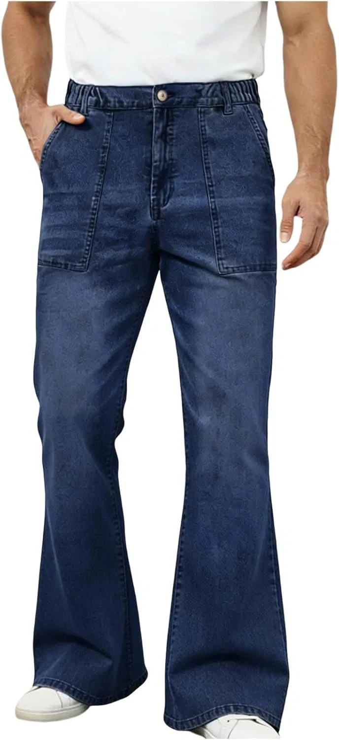 Джинсы клеш Men's Bell Bottom Casual Flare Jeans, Dark Blue