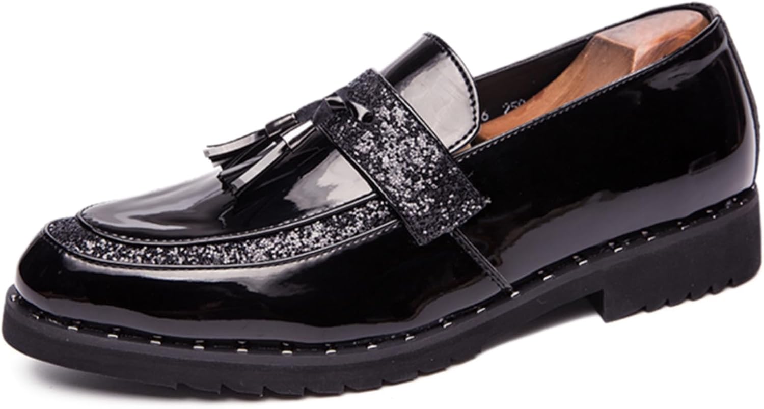 

Мужские лоферы Zzyyzzyy из лакированной кожи с пайетками и кисточками, без застежки, модные смокинговые туфли для бизнеса, свадеб, вечеринок и официальных мероприятий, черный