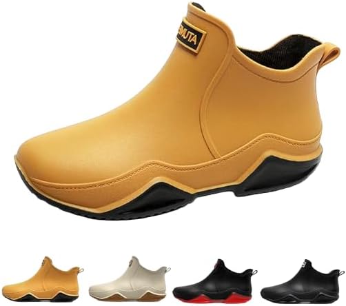 

Водонепроницаемые нескользящие дождевые сапоги Hhhchpm для улицы, модные короткие дождевые сапоги для мужчин, противоскользящие резиновые сапоги для рыбалки и работы в саду для широкой стопы, Camel