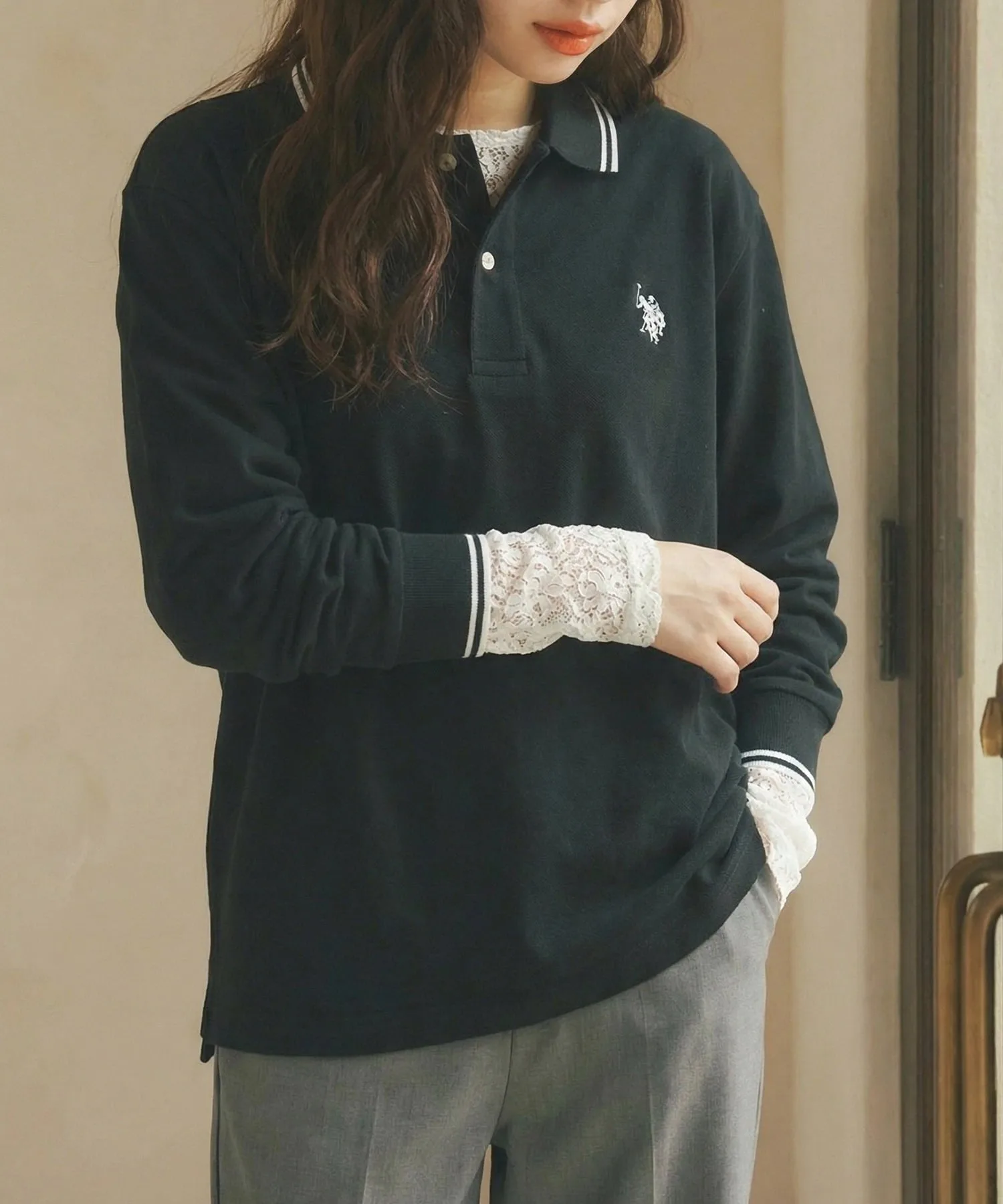Футболка-поло с длинным рукавом US POLO ASSN./Tipline, унисекс. U.S. Polo Assn., BLK — фото 2