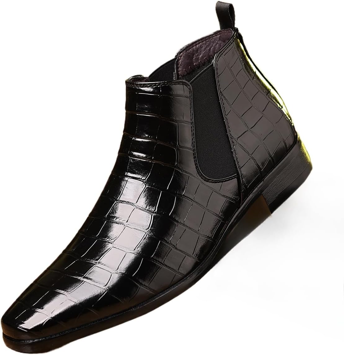 

Мужские кожаные слипоны с принтом, комфортные высокие ботинки с заостренным носком, эластичной вставкой, на деловой и повседневный стиль, ботинки до щиколотки Hhhchpm, черный