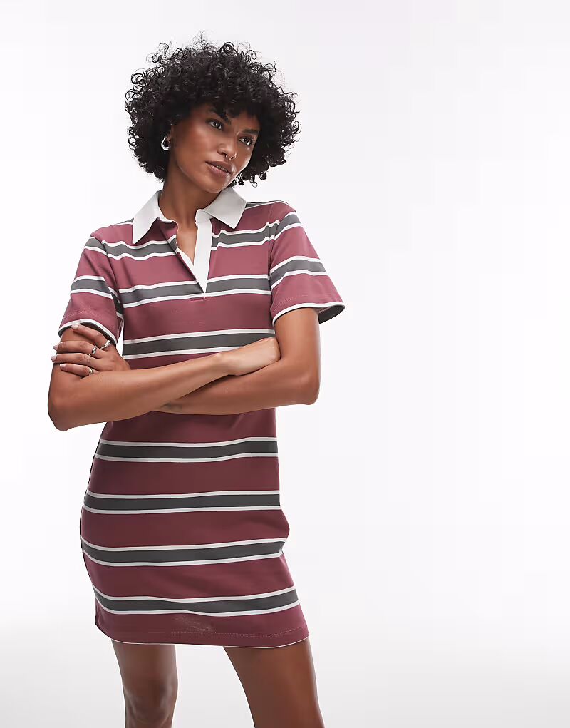 

Укороченное мини-платье-поло Topshop из джерси в красную полоску