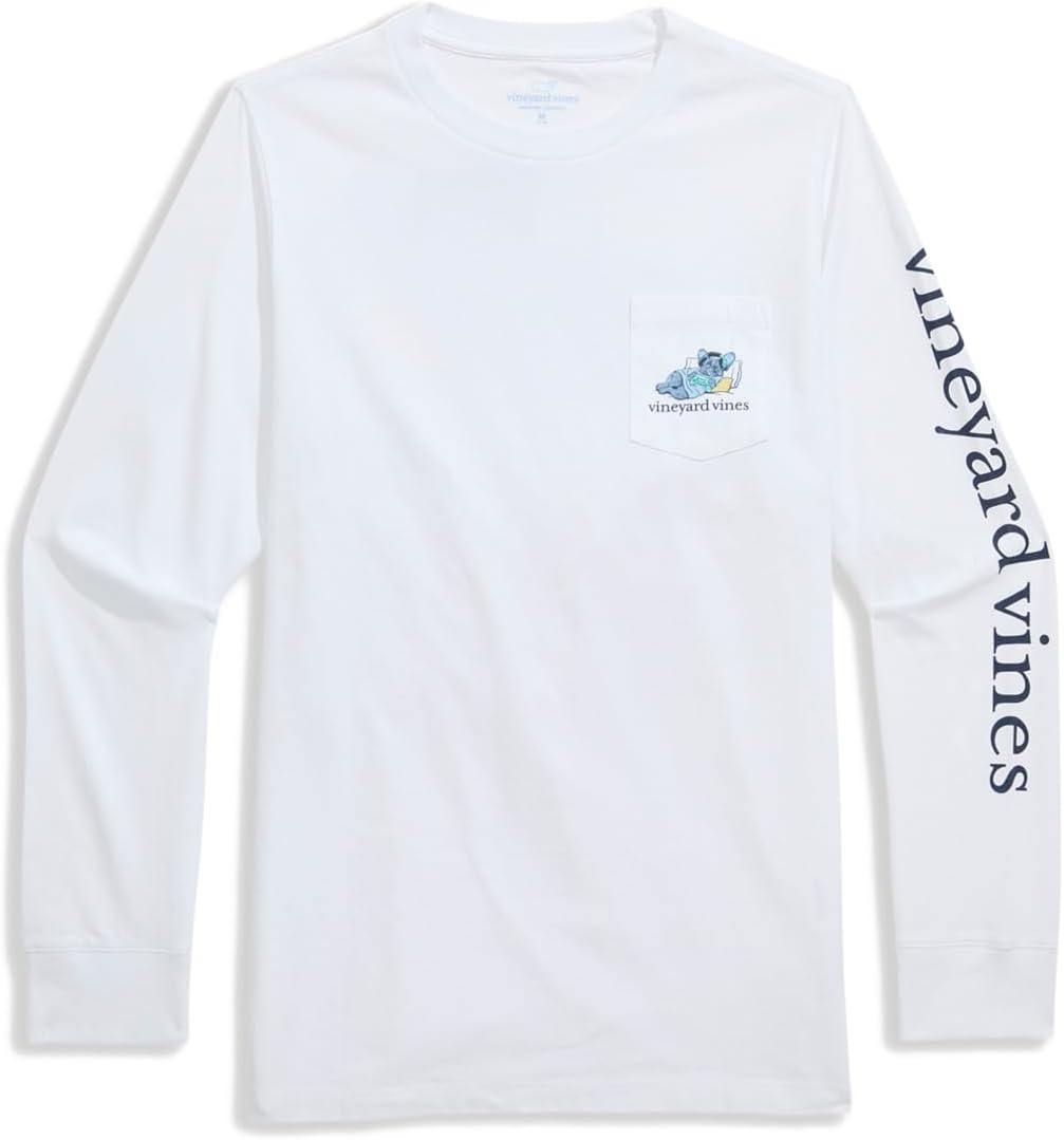 

Футболка Top Dog с длинным рукавом и карманом Vineyard Vines Kids, White Cap