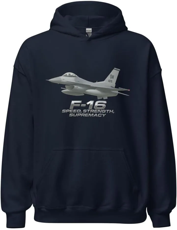 Толстовка F-16 с капюшоном - военная модель с принтом истребителя Generic, темно-синий