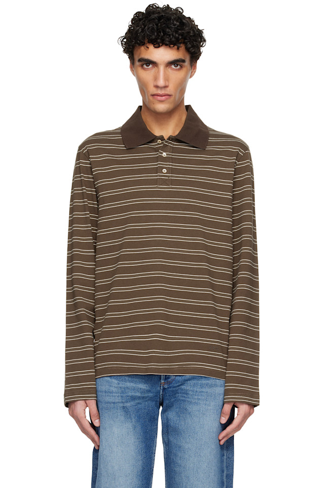 

A.P.C. Поло с длинными рукавами в полоску, коричневого цвета