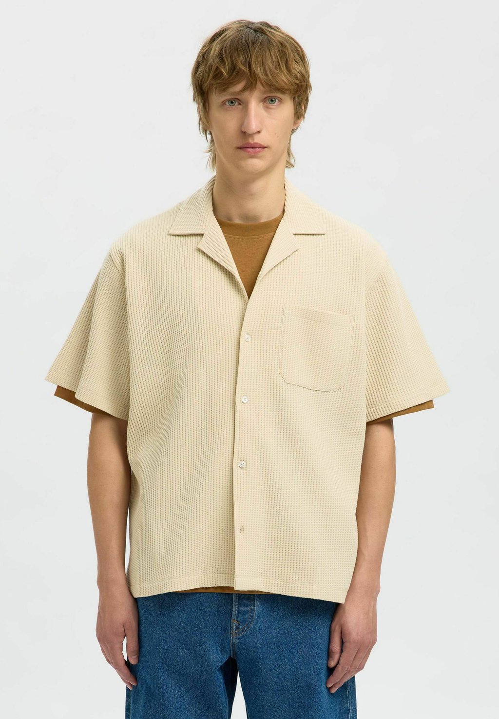 

Рубашка SLHBOXY CASPER WAFFLE Selected Homme, бежевый