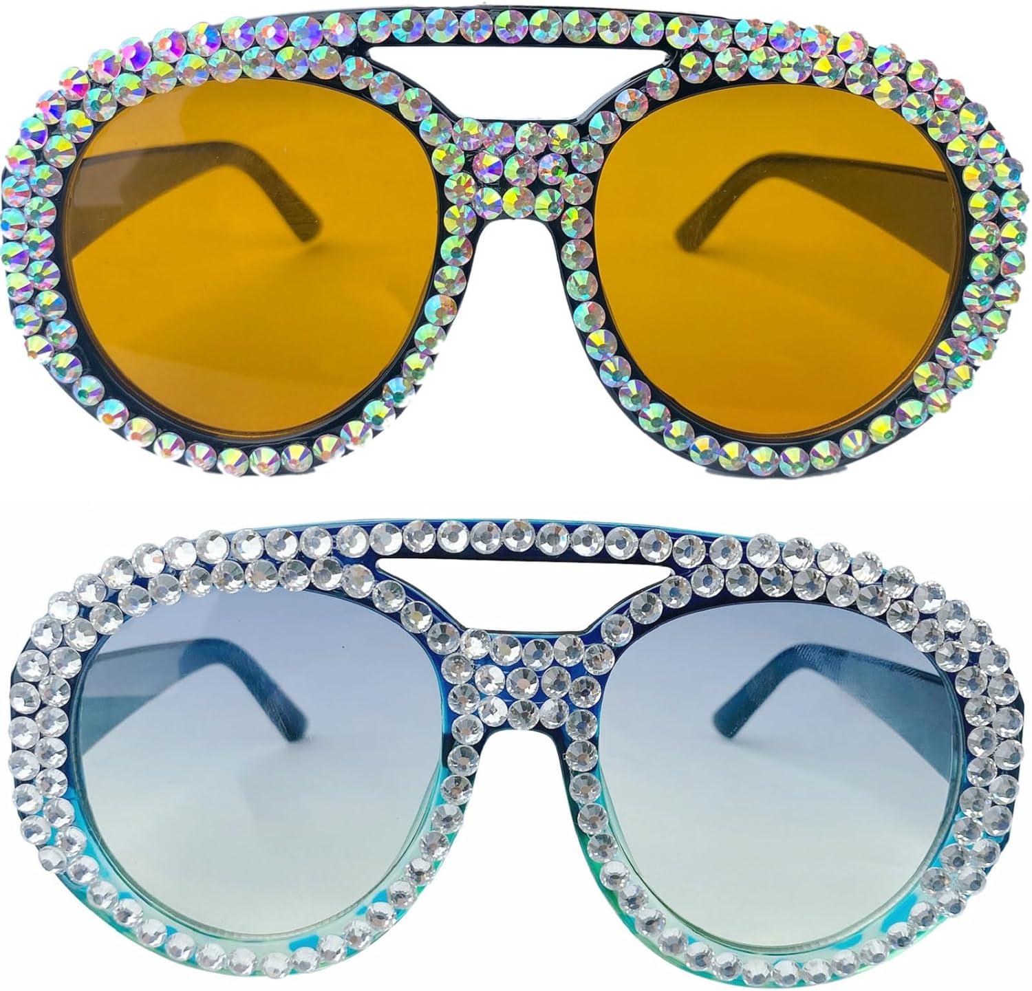 

Модные солнцезащитные очки-пилот для женщин с бриллиантами и стразами, мужские солнцезащитные очки в овальной толстой оправе с двойной перемычкой mincl, 2pcs-yellow&blue