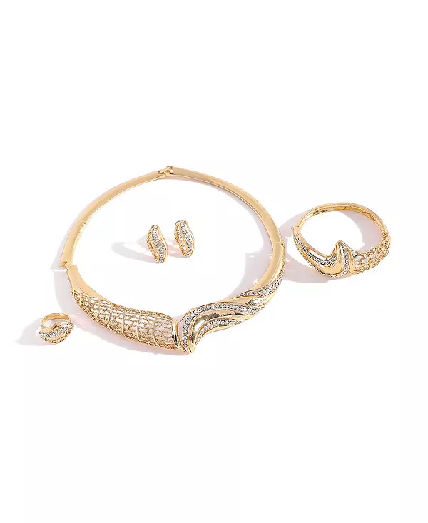 

Женское золотое витое ожерелье, серьги, браслет и кольцо (набор из 4 шт.) Sohi, gold