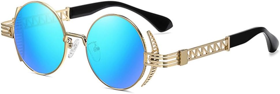 

Ретро круглые панк-солнцезащитные очки для женщин, модные прозрачные зеркальные очки с защитой от УФ-излучения UV400, уникальные металлические солнцезащитные очки для мужчин generic, Golden Blue Mirror
