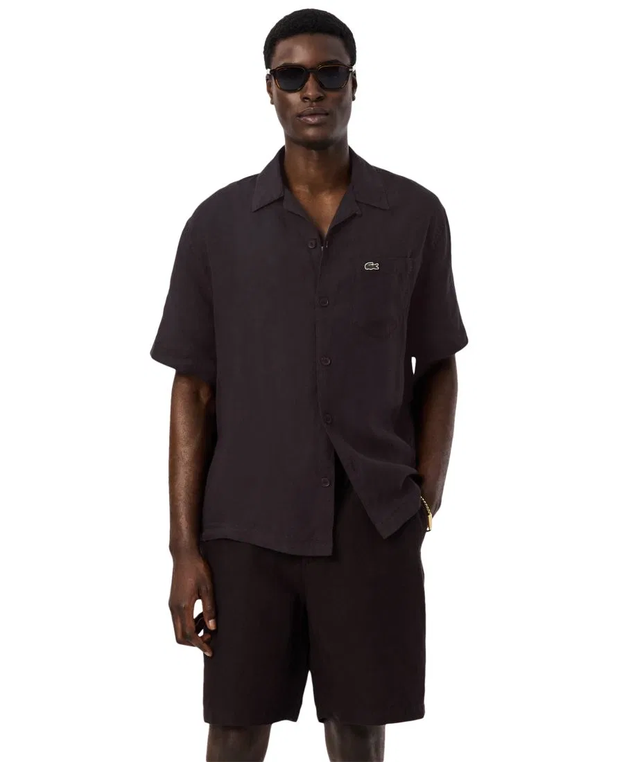 Мужская рубашка с коротким рукавом и гавайским воротником Lacoste, Brown
