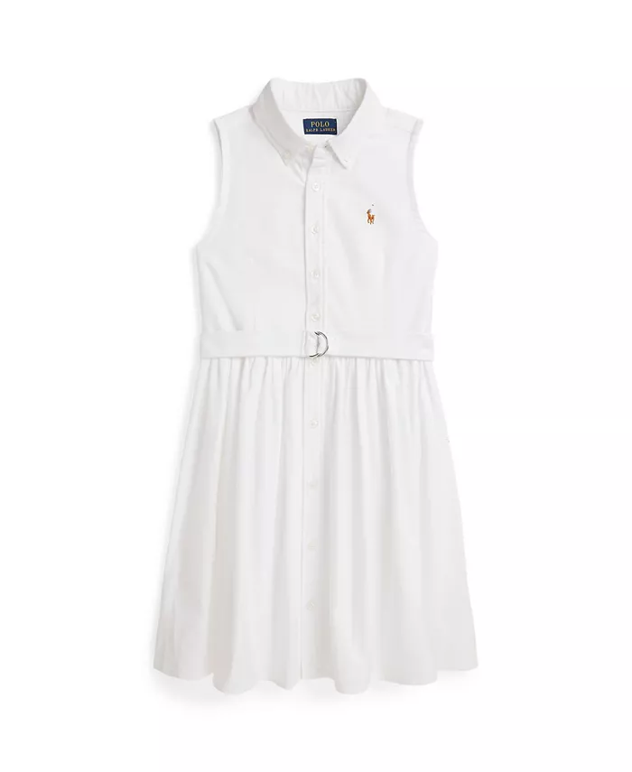 

Хлопковое платье-рубашка с поясом Big Girls Polo Ralph Lauren, белый
