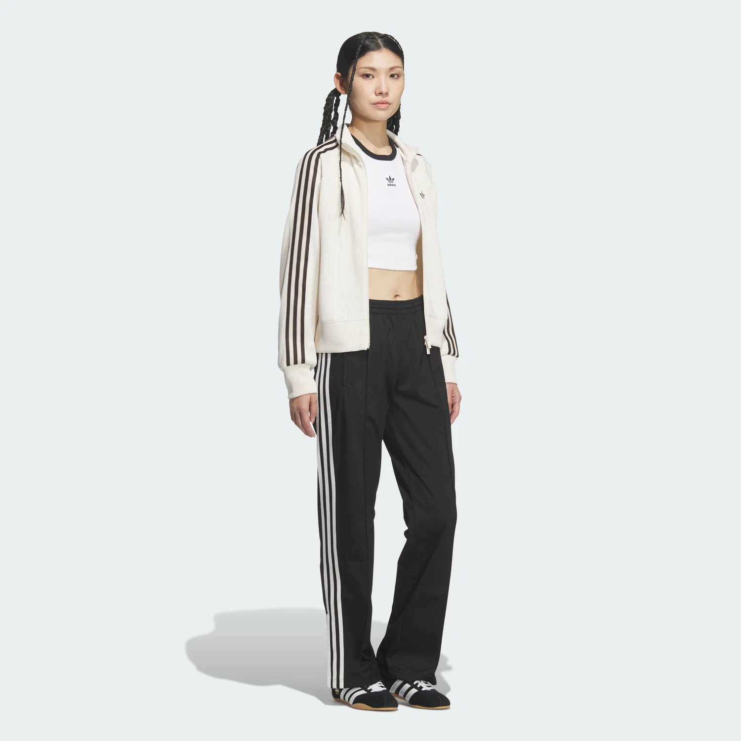 Женский вязаный спортивный топ-баллон на молнии цвета Wonder White от Adidas — фото 3
