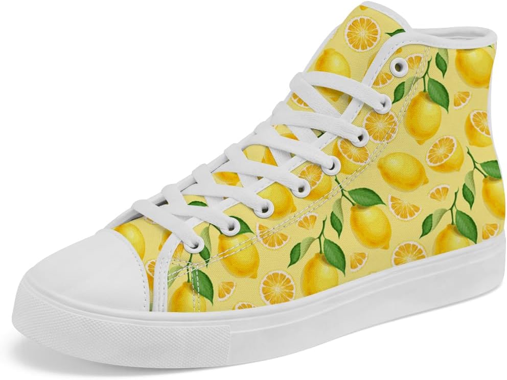 

Высокие кеды с лимонным принтом для мужчин и женщин, желтые кеды на шнуровке, повседневная обувь Chebing