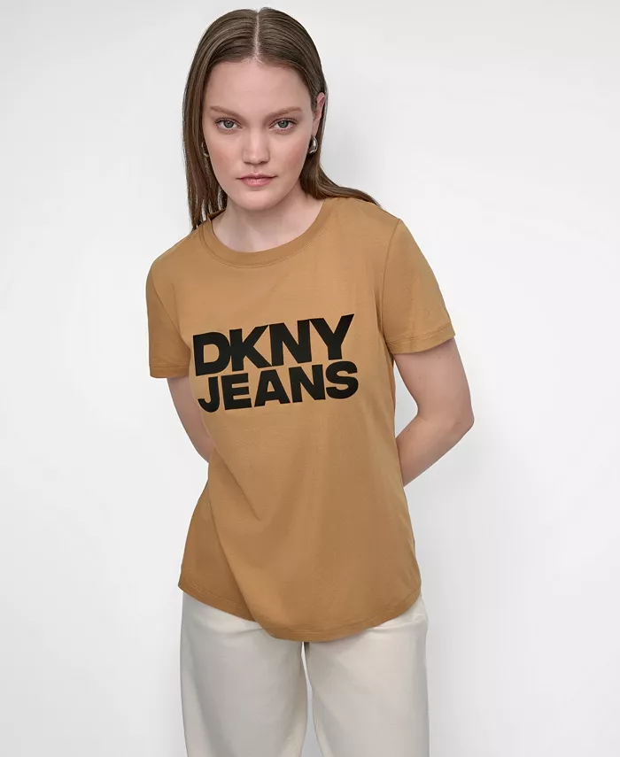 

Женская футболка с круглым вырезом и флокированным логотипом DKNY Jeans, коричневый