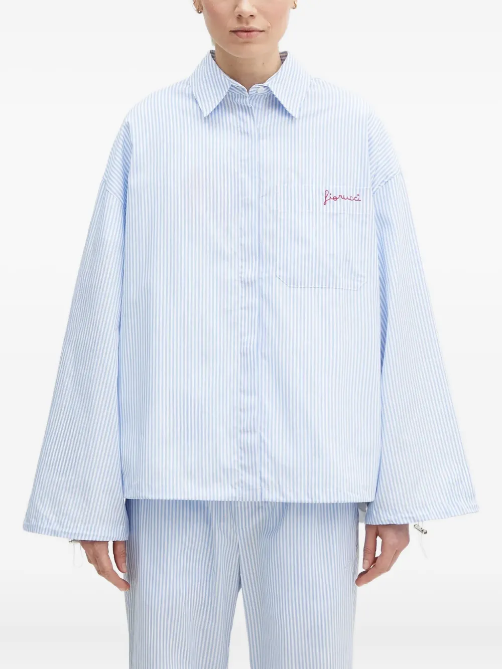 

Полосатая вышитая рубашка Fiorucci, синий