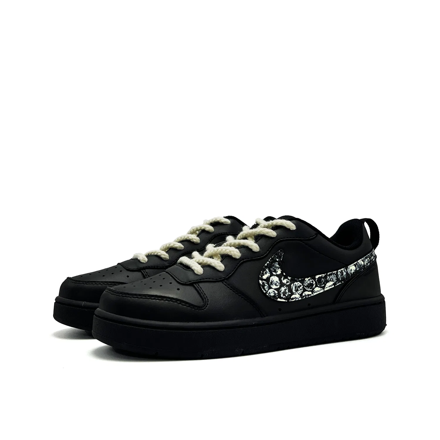 Детские кроссовки для скейтбординга Nike Court Borough Bubbles Bone Leather Low Top черные — фото 4