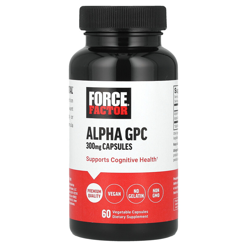 

Force Factor, Alpha GPC, 600 мг, 60 растительных капсул (300 мг на капсулу)