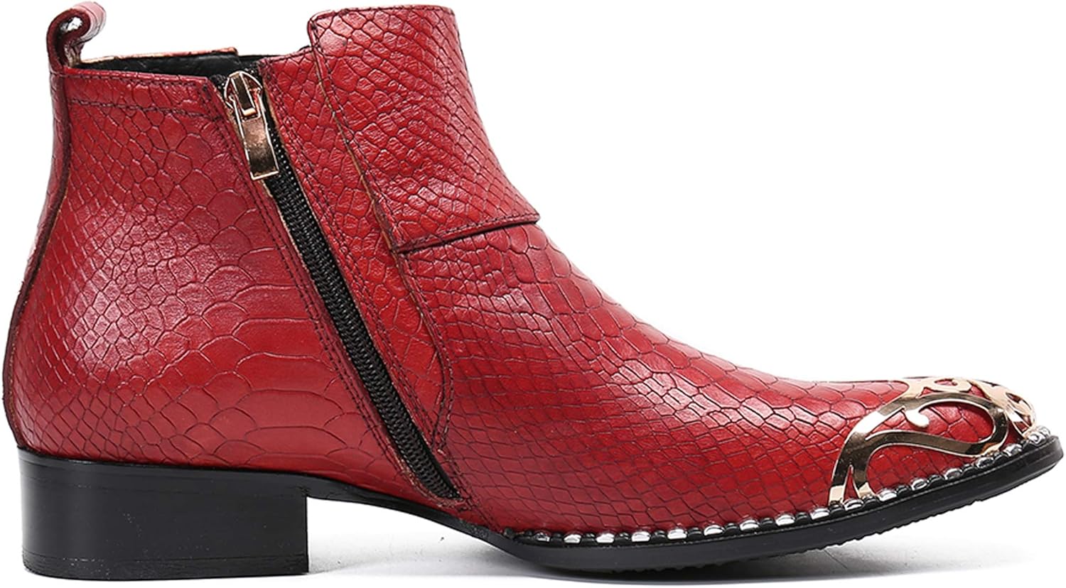 Мужские сапоги Santimon Mens Western Chelsea из кожи с металлическим носком и молнией, красный — фото 3