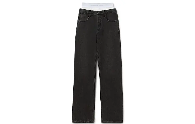 Джинсы прямого кроя с поясом с логотипом Alexander Wang, серый