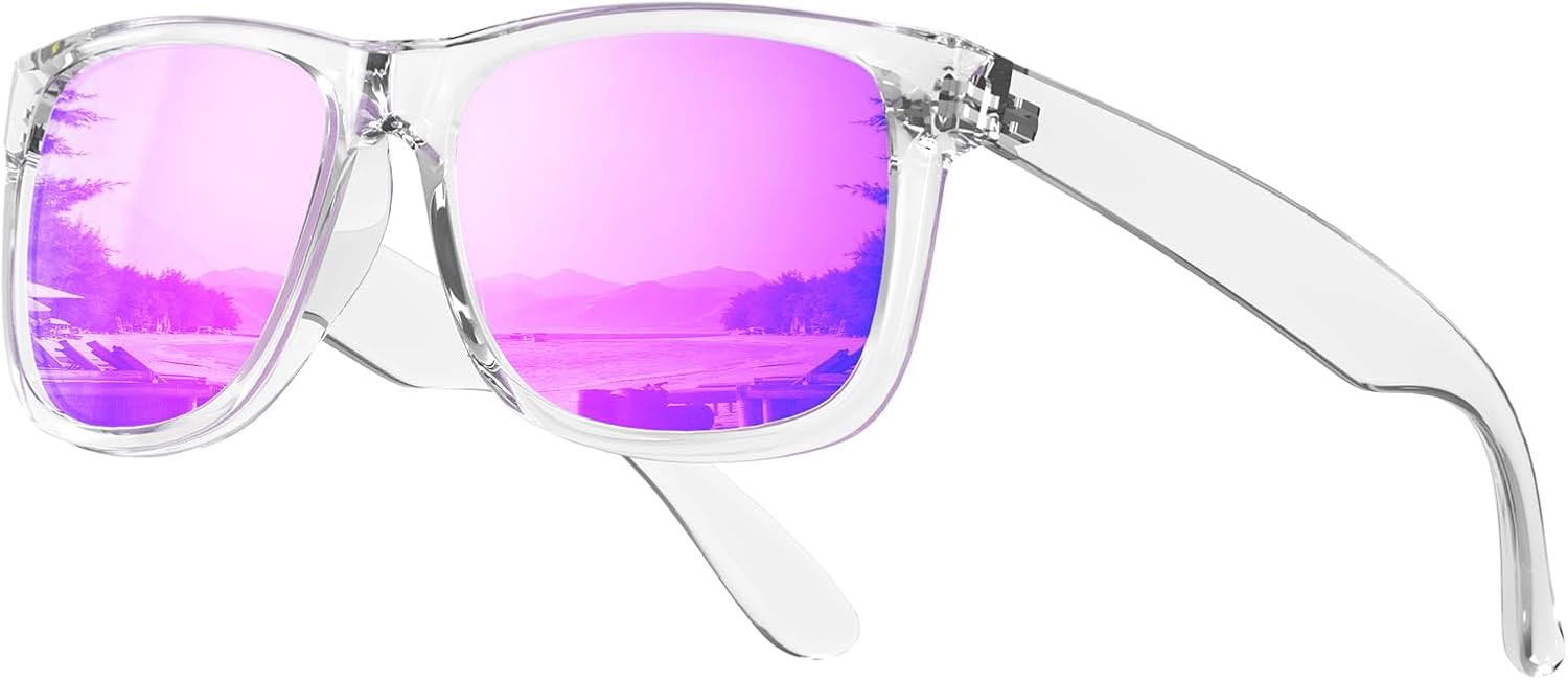 

KALIYADI Женские поляризованные солнцезащитные очки: ретро-стиль, модные солнцезащитные очки с защитой UV400 для вождения и путешествий, Z06-bright Transparent Frame Purple Lens