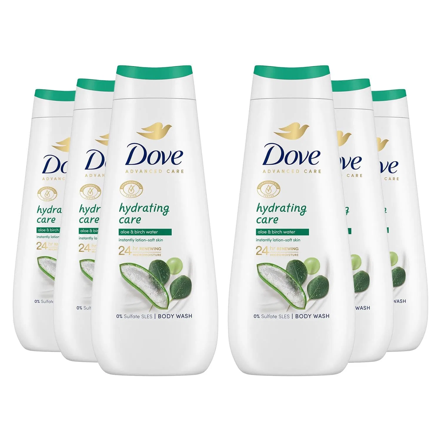 Гель для душа Dove Advanced Care Hydrating Care с алоэ и березовой водой, 6 x 400 мл Dove, Lightblue