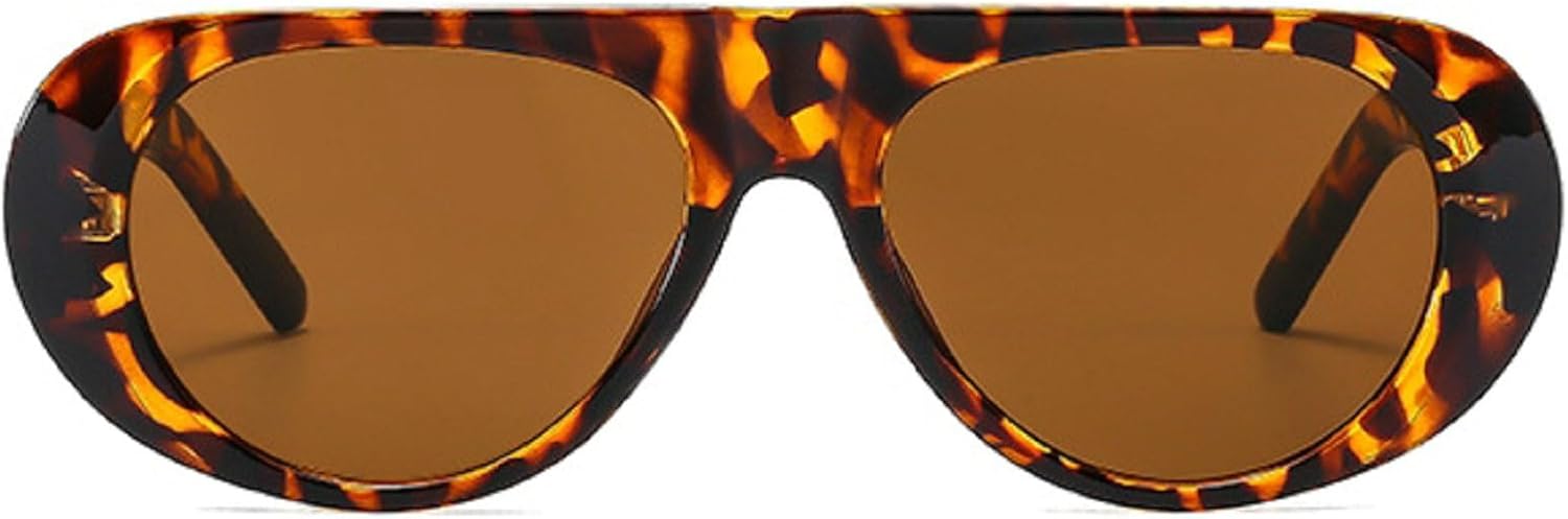 

Модные солнцезащитные очки в ретро-стиле с большой оправой, мужские, с защитой от УФ-излучения, овальной формы, женские, в минималистичном стиле, очки-пилот, размер N45 mincl, Leopard