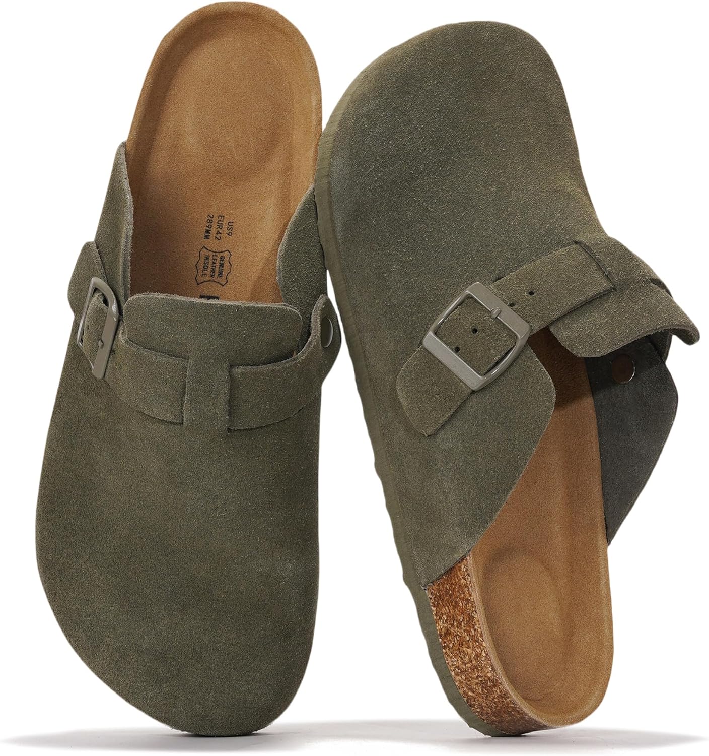 

Мужские сабо Project Cloud - 100 натуральная кожа полного слоя, сабо с мемори-пеной для мужчин, поддержка свода стопы, пробковая стелька, противоскользящая подошва (Brooklyn), оливковый