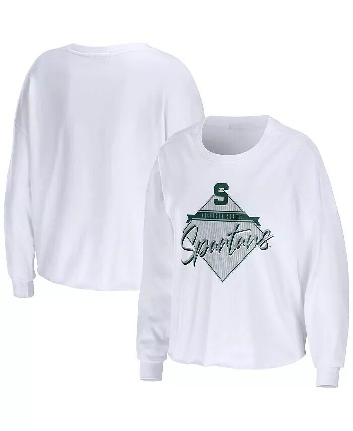 

Женская белая укороченная футболка с длинными рукавами Michigan State Spartans Diamond Wear By Erin Andrews