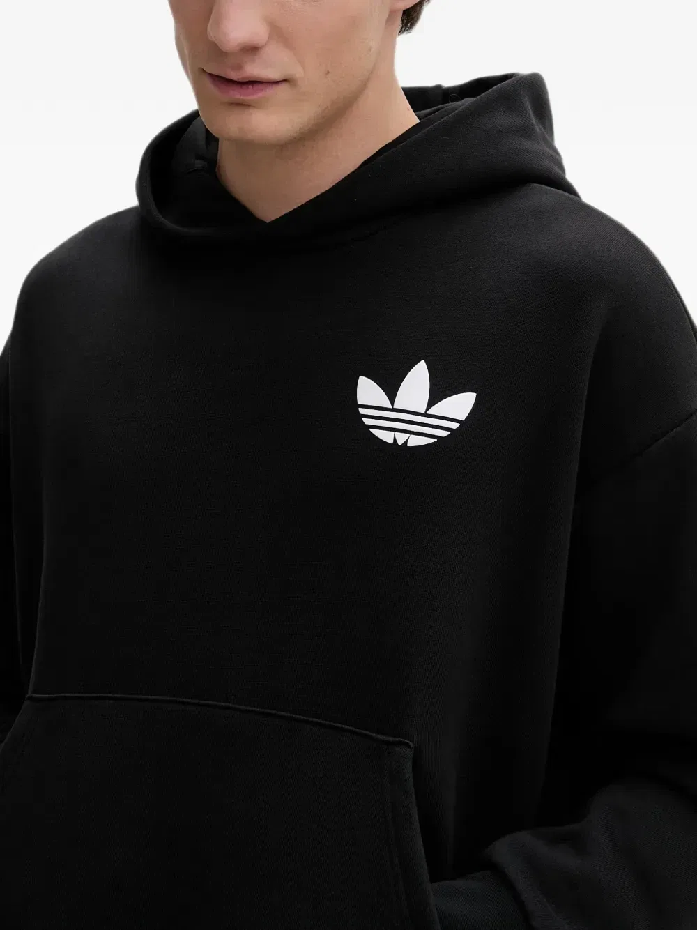 Худи с принтом логотипа World Wide Hoops и карманом-кенгуру Adidas, черный — фото 4