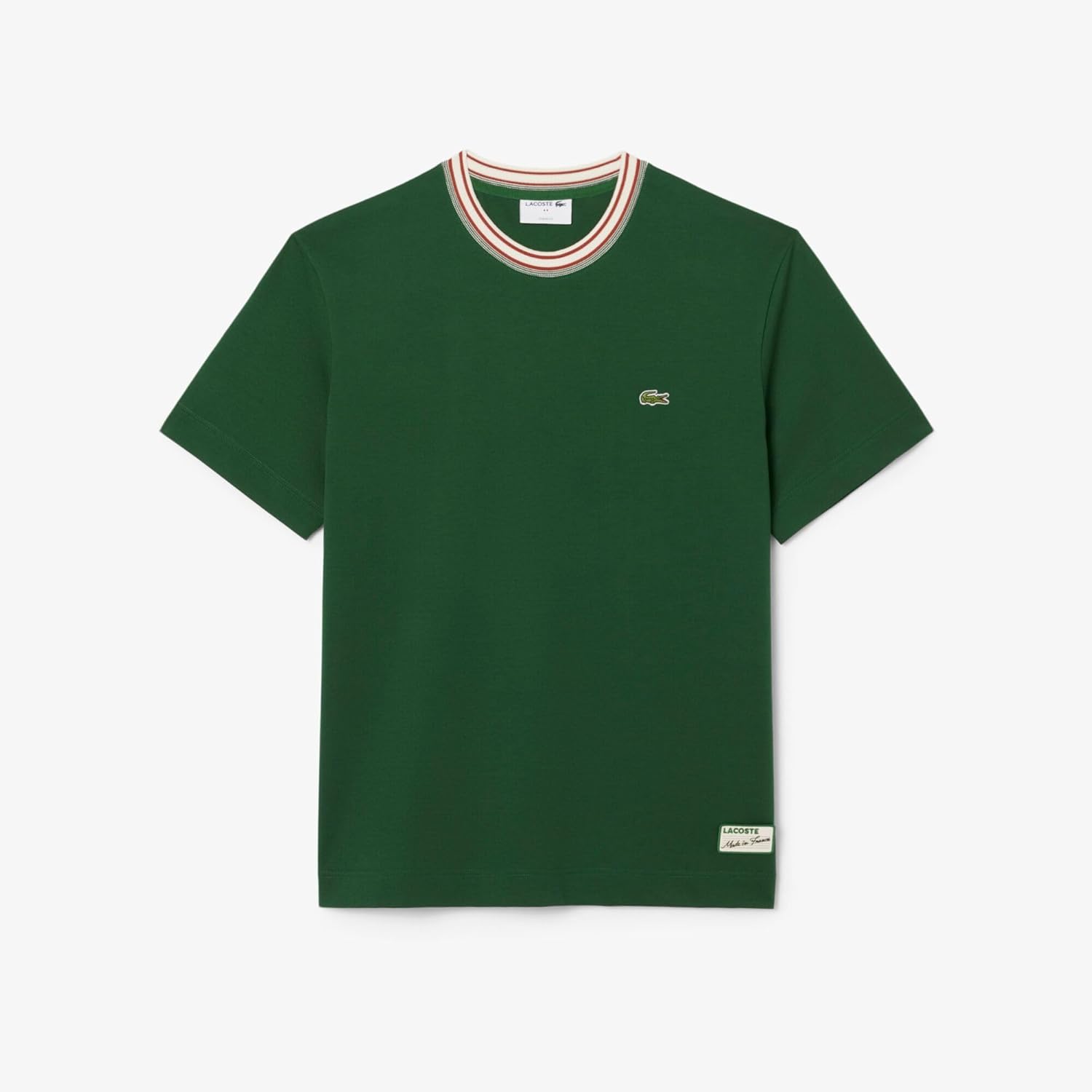 Мужская повседневная футболка Lacoste с ребристым воротником и каймой в стиле «Французская горничная», зеленый — фото 4