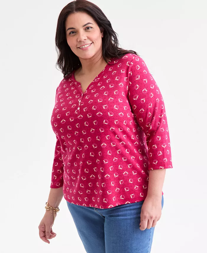 

Плюс сайз топ с принтом и рукавом 3/4 Style & Co, розовый