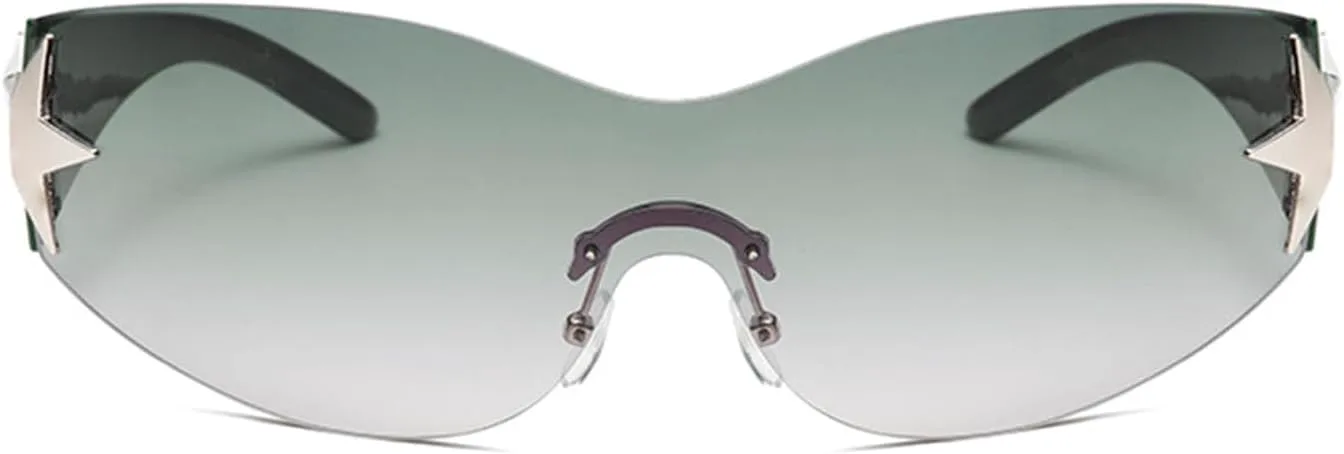 

Солнцезащитные очки Y2K для женщин и мужчин, модные солнцезащитные очки-щитки, солнцезащитные очки без оправы со звездами, очки большого размера Ehoomely, Green