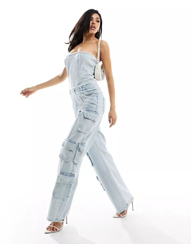 

Синий джинсовый комбинезон без бретелек Simmi Simmi Clothing, Серый, Синий джинсовый комбинезон без бретелек Simmi Simmi Clothing