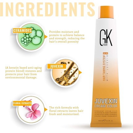 GK HAIR Global Keratin Professional Hair Color Cream Tube 3.4 Fl Oz 100ml Питательные очищающие краски для укладки Высокоэффективный Стойкий Полуперманентный натуральный тонер-краска Naturals 7 Blonde — фото 3