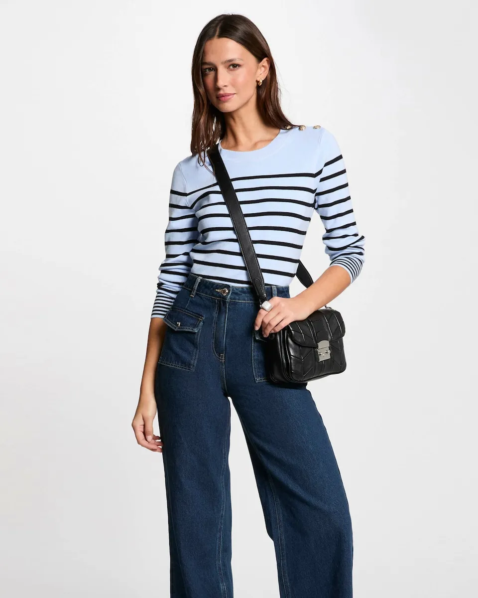 

Женский полосатый свитер с декоративными пуговицами Morgan, голубой