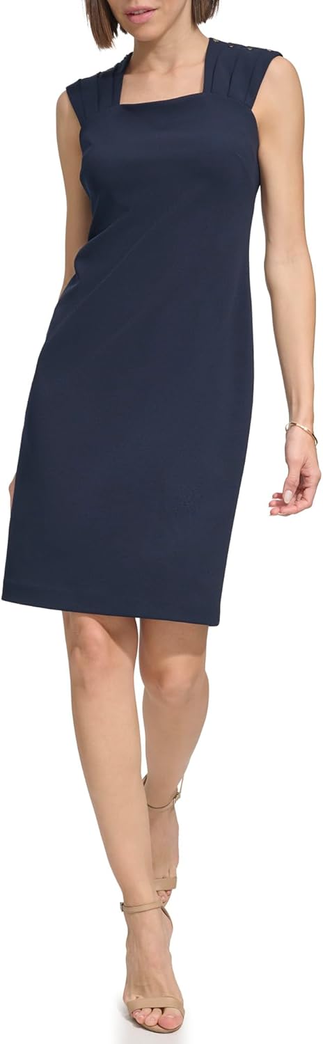 

Женское мини-платье без рукавов Tommy Hilfiger с плиссировкой на плечах и квадратным вырезом, Sky Captain