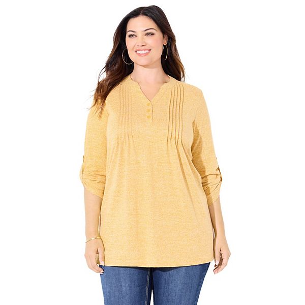 

Женский топ на полупуговицах свободного кроя Plus Size Impossibly Soft Catherines, Honey Mustard