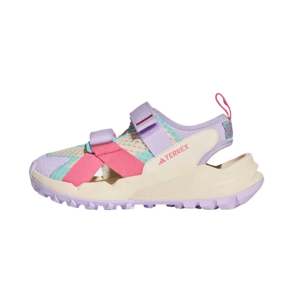 Детские сандалии Terrex Hydroterra Textile, Synthetic Leather Quick Dry Cushioning Slip Resistant Low top Adidas, Cream White/Glitter Blue/Pink Fusion