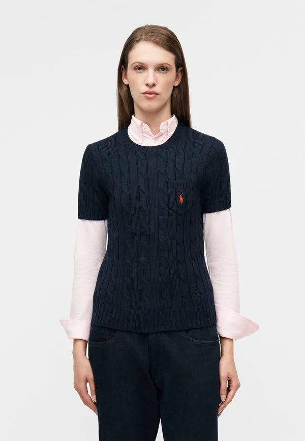 Хлопковый свитер с короткими рукавами и косами, базовая футболка Polo Ralph Lauren, Hunter Navy — фото 3