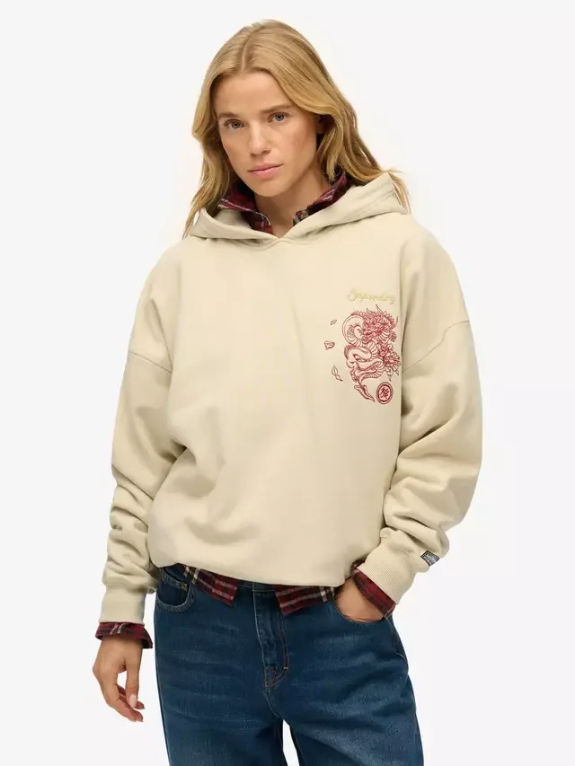 Худи оверсайз из чистого хлопка Tokyo Narrative, цвет овсяные отруби Superdry