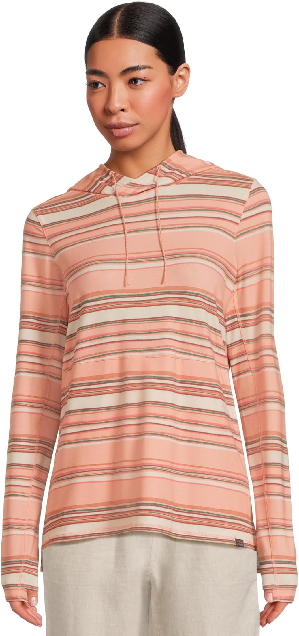 

Женский повседневный свитер SunSmart с длинными рукавами и капюшоном в полоску L.L.Bean, Natural Coral Stripe