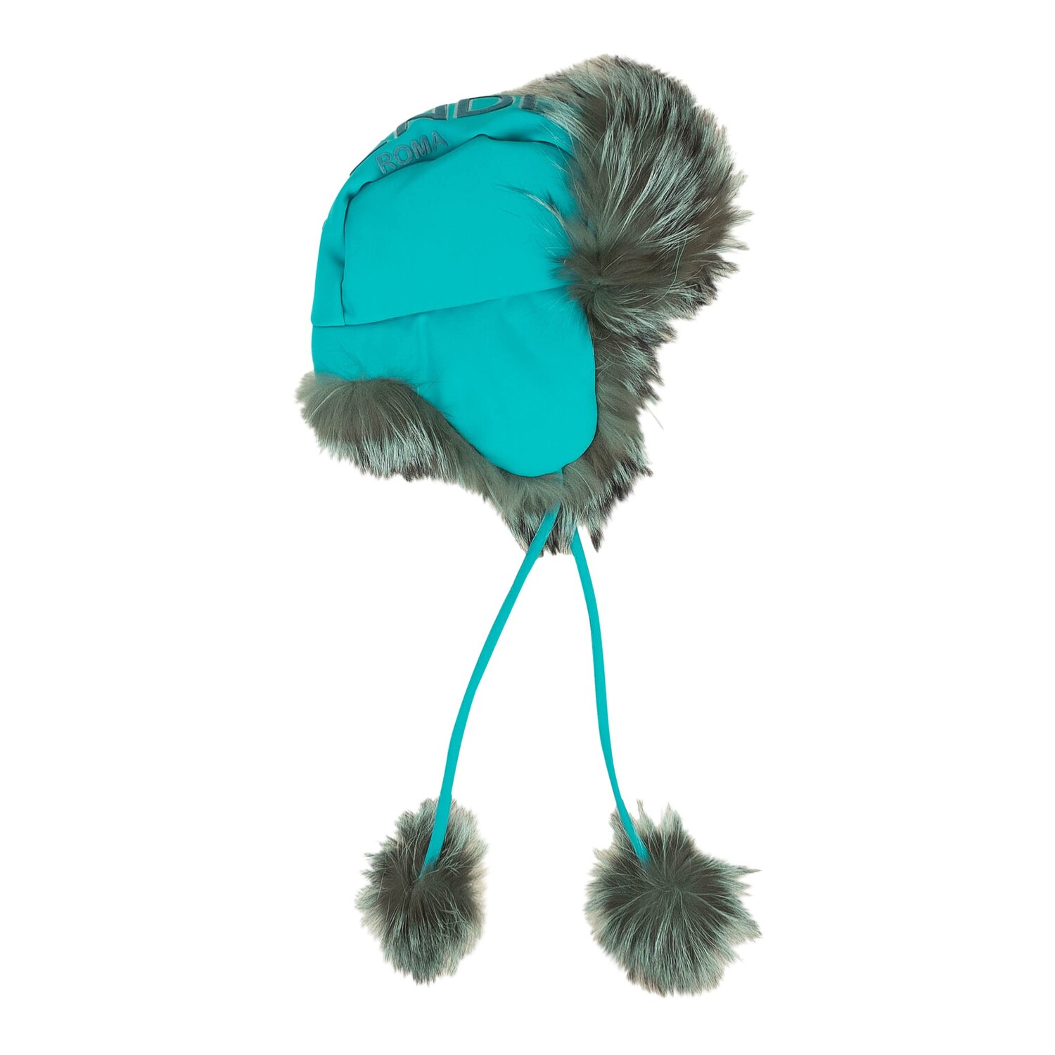Зимняя шапка Fendi Aviator из лисьего меха, синяя — фото 3