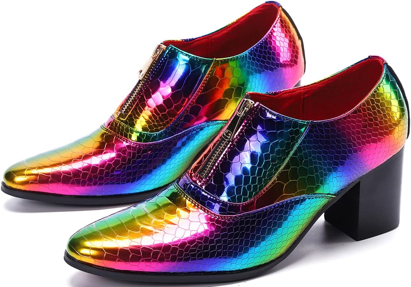 

Мужские лоферы Santimon из металлической лакированной кожи с массивным каблуком - ботильоны с острым носком и молнией на щиколотке, праздничные туфли на широком каблуке, Colorful