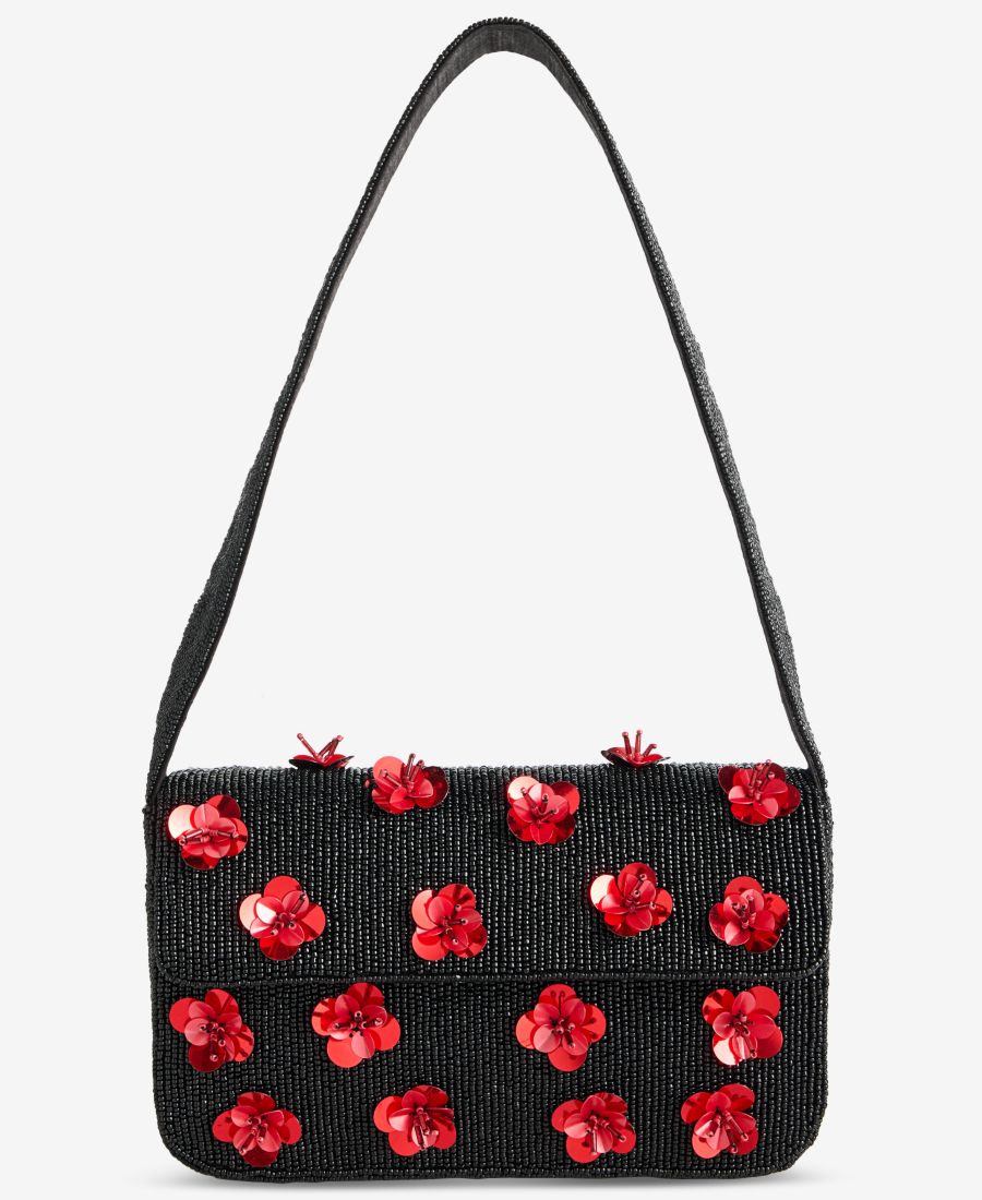 

Расшитая вручную бисером сумка через плечо On 34th, Beaded - Black Red Flowers All Over