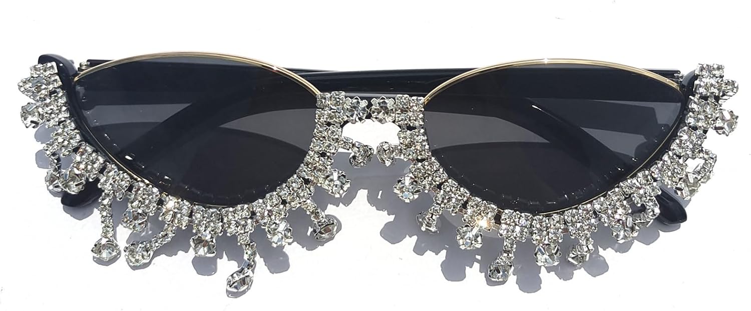 

Солнцезащитные очки «Кошачий глаз» в полуободковой оправе с кисточками и бриллиантами, милые для женщин, блестящие, забавные, со стразами и кристаллами для вечеринки helena, Black