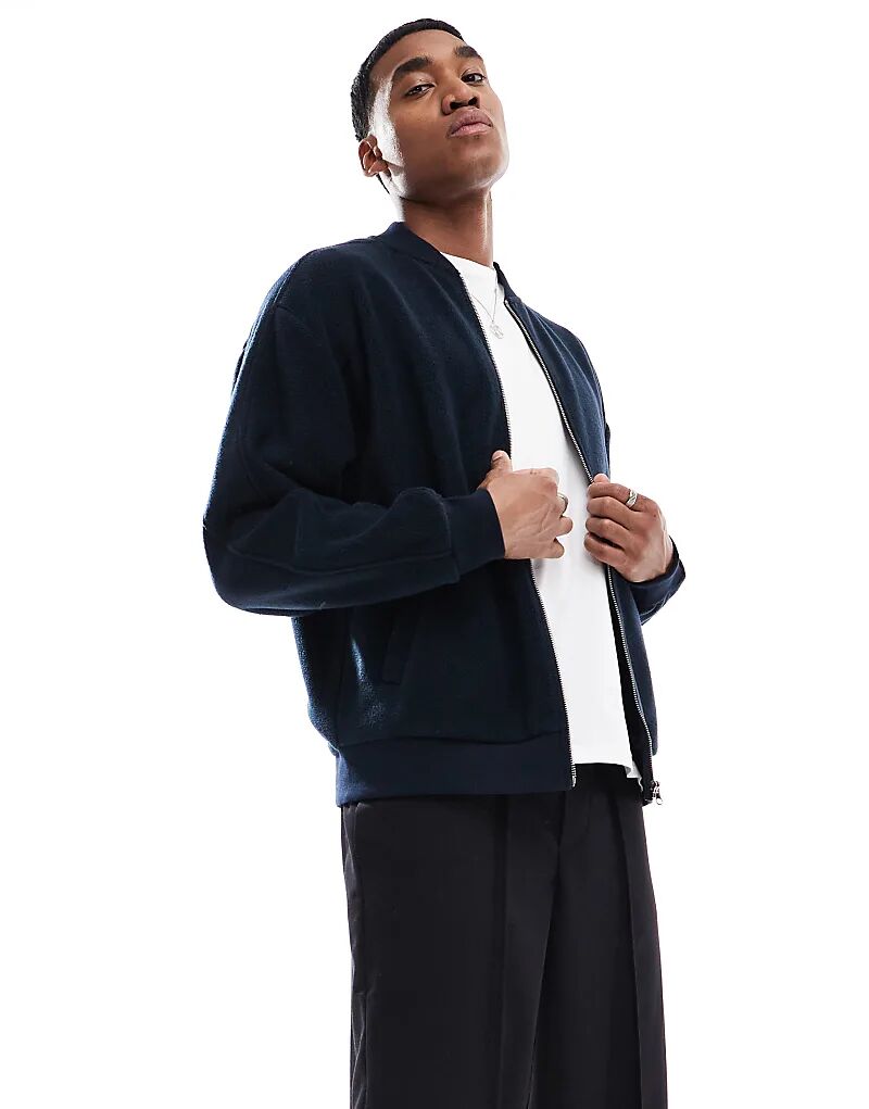 

Флисовая куртка на молнии темно-синего цвета ASOS DESIGN