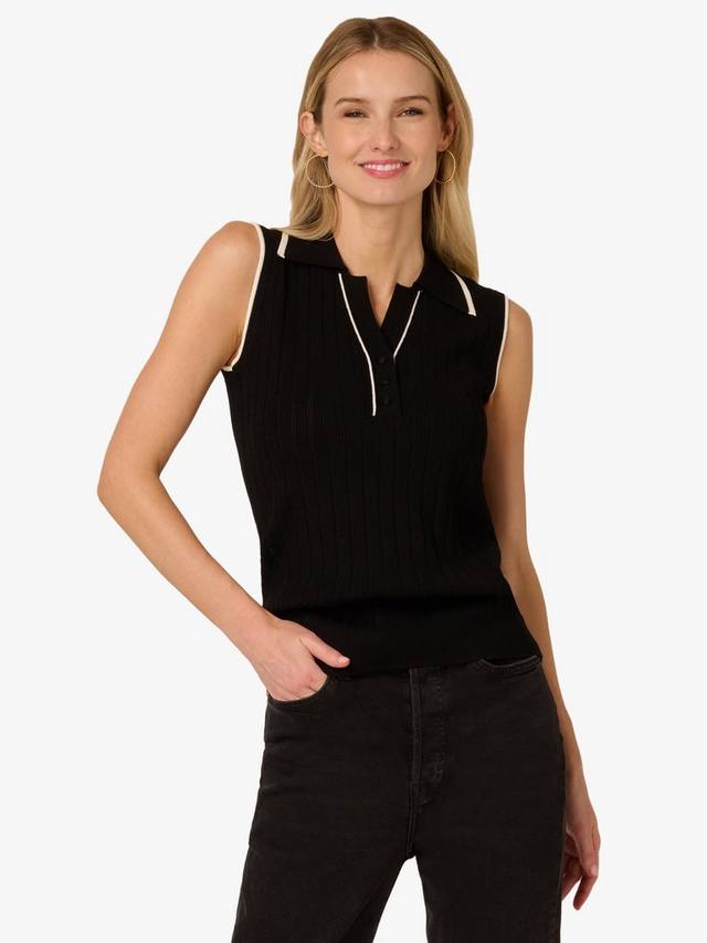 

Топ-свитер без рукавов с контрастными вставками Adrianna Papell, Black/Ivory