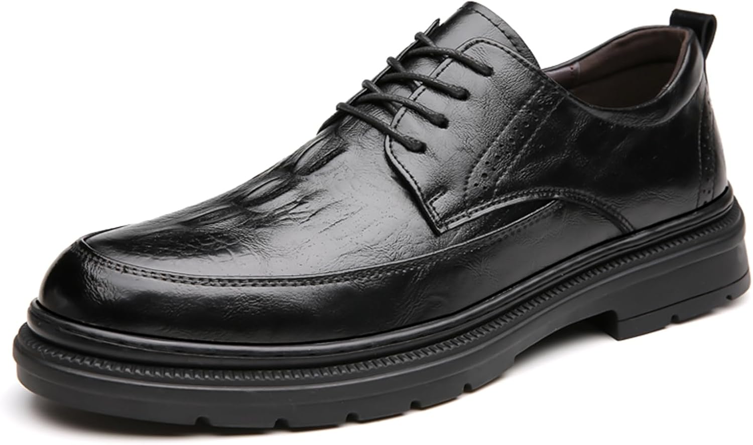 

Мужские кожаные оксфорды с толстой подошвой и массивным каблуком, классические с круглым носком, на шнуровке, с мягкой подошвой, нескользящие, увеличивающие рост дерби, подходят для работы в офисе, вождения и свадеб Igzbibg, черный