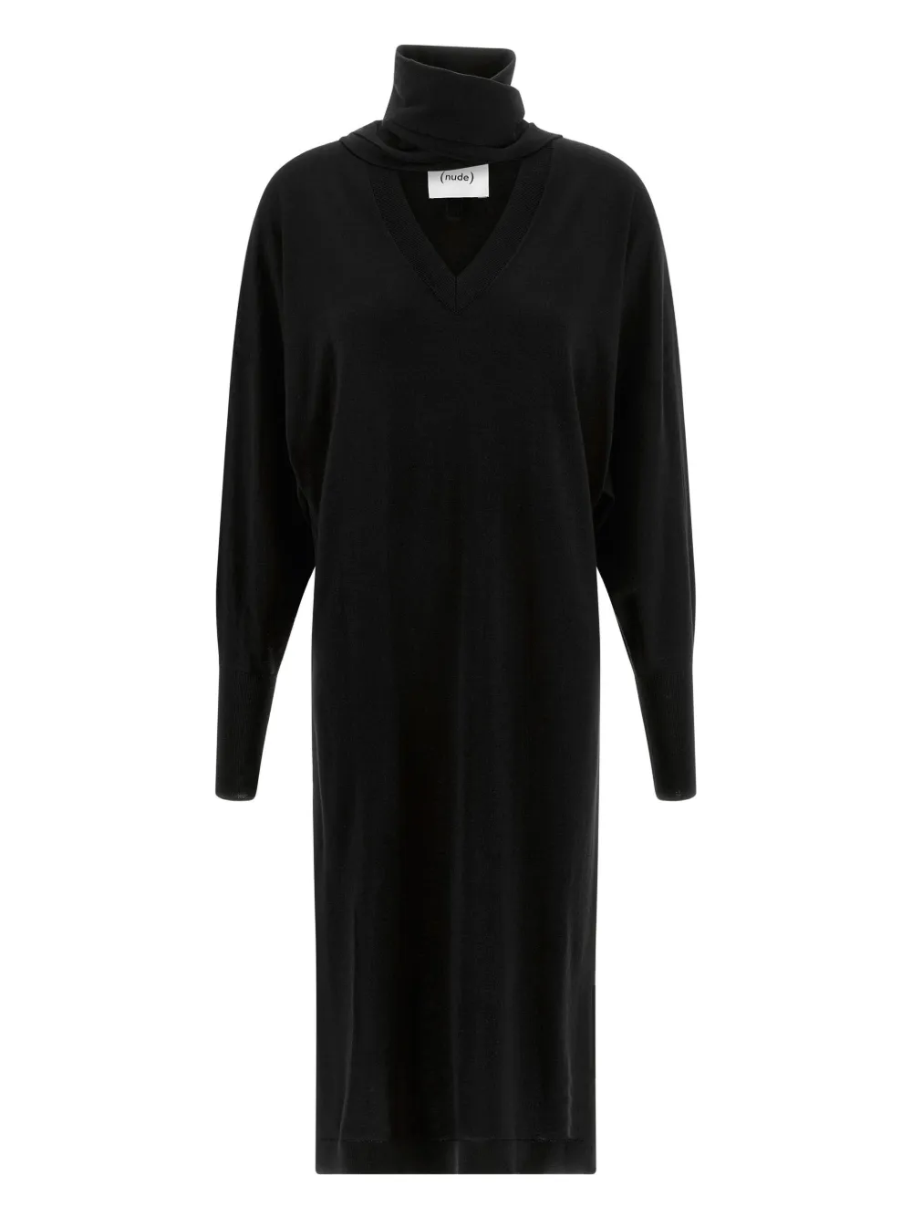 

Платье миди с высоким воротником и шарфом Nude, черный