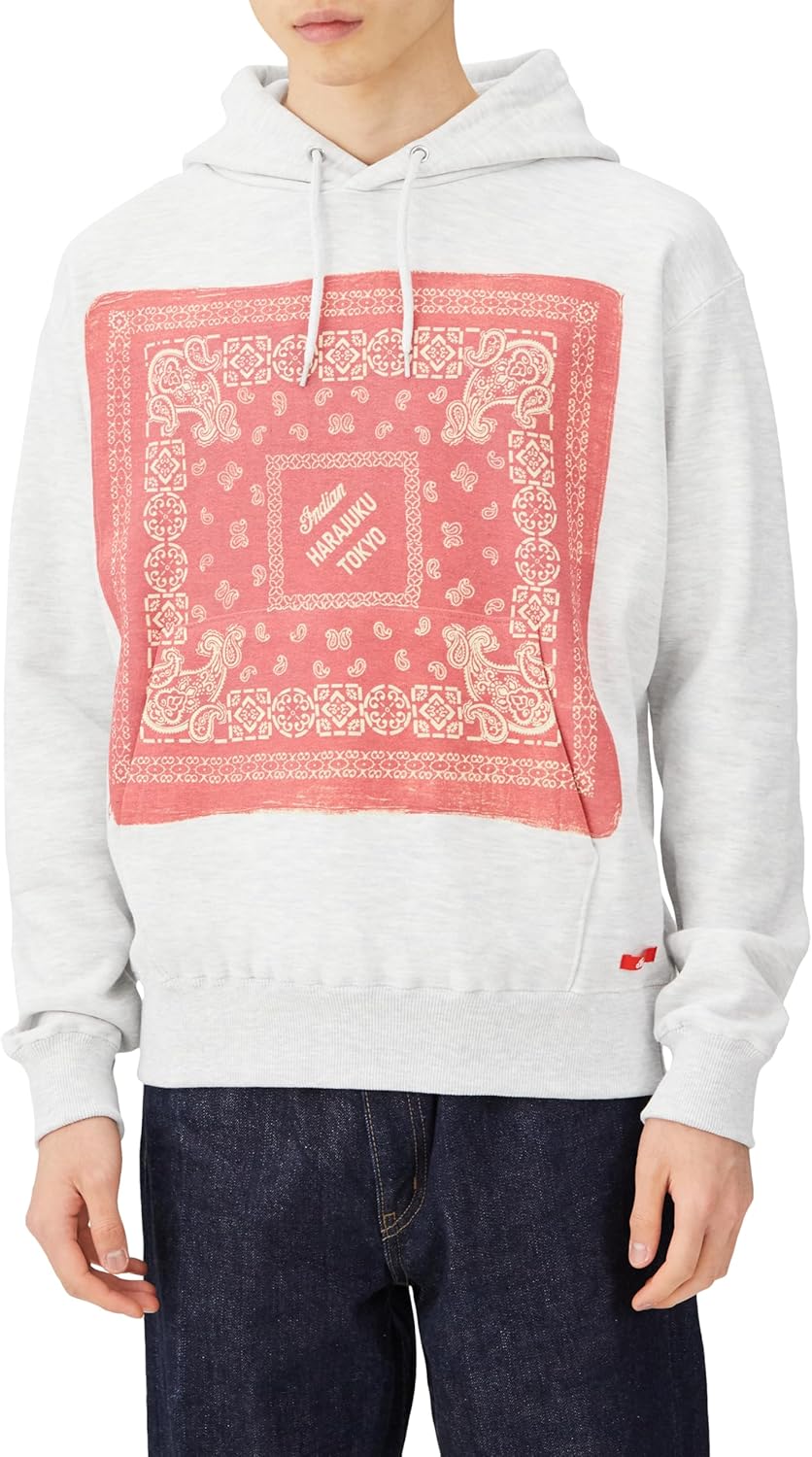 

Толстовка с капюшоном, винтажный принт банданы Indian, пепельный